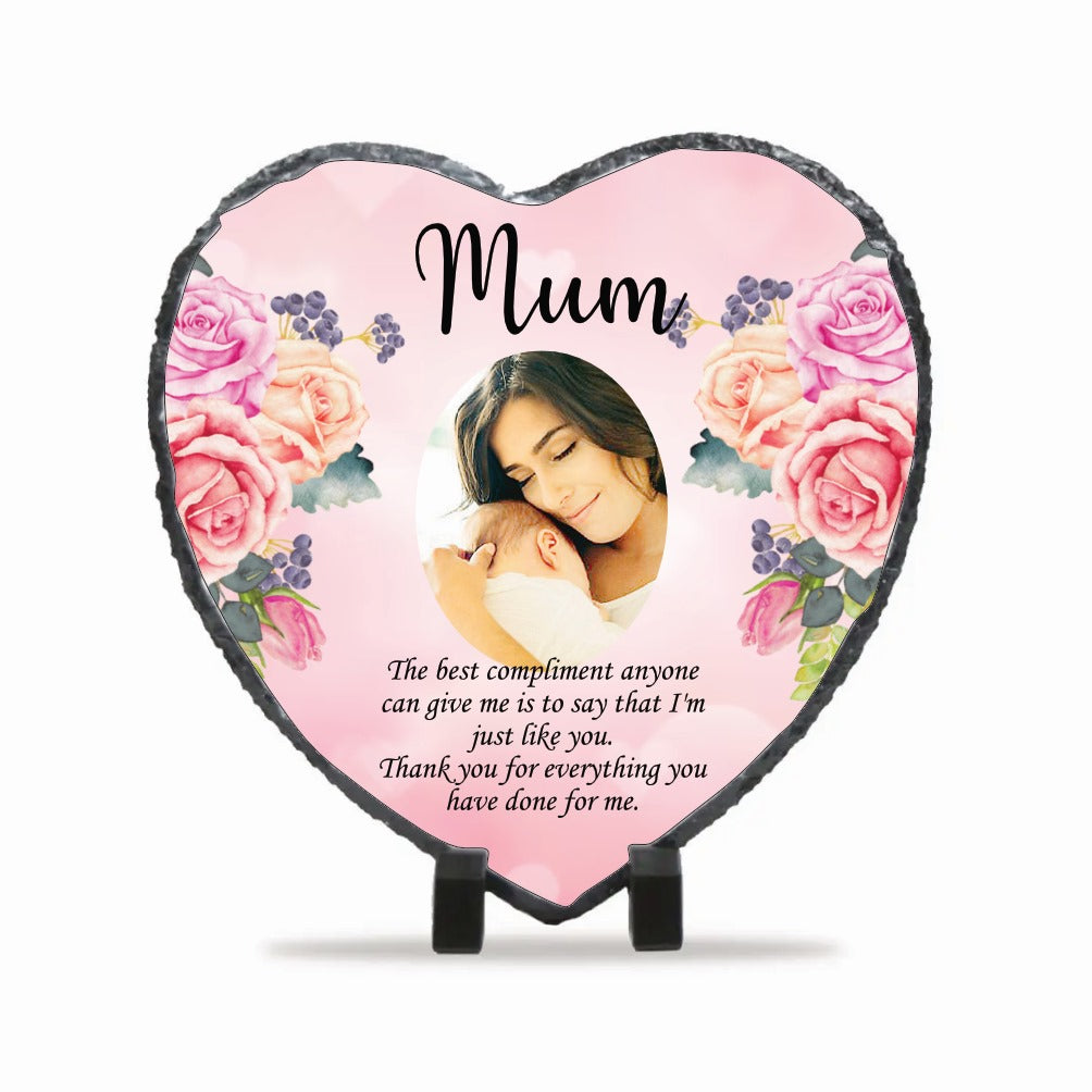 Mother's Day Photo & Message Heart Rock Slate