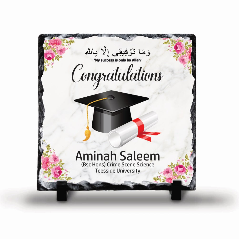 Pink Floral Graduate Hat Personalised Rock Slates