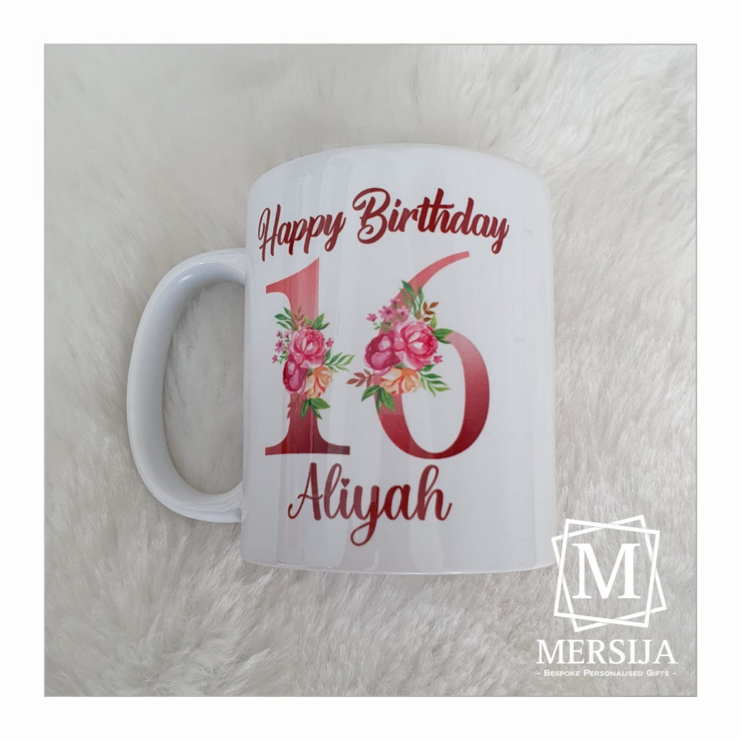 Floral Rose Gold Birthday Mug