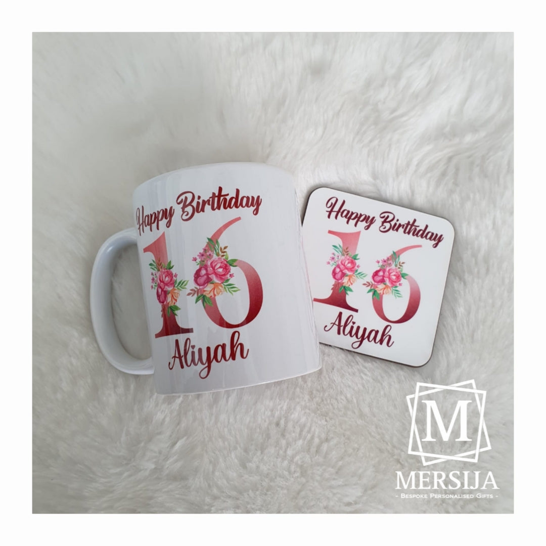 Floral Rose Gold Birthday Mug