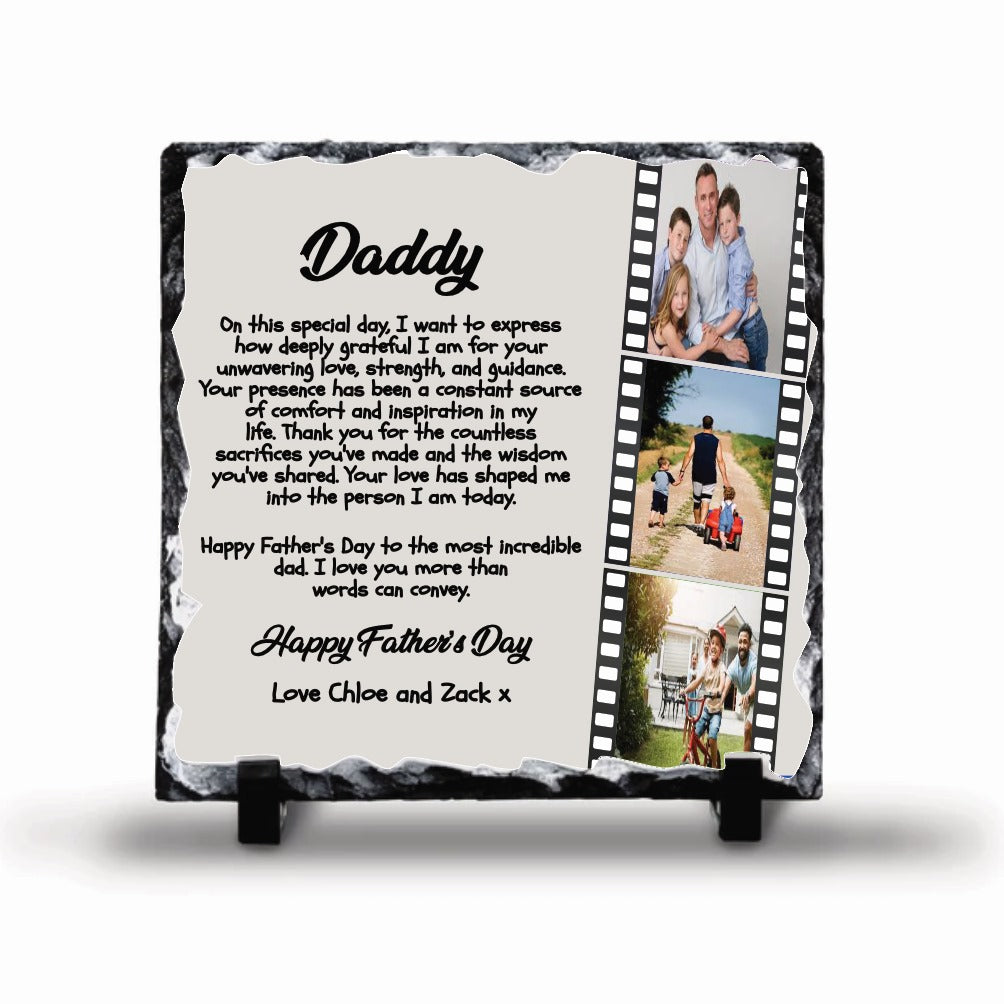 Father's Day Daddy Retro Photo Reel Personalised Photo Rock Slate