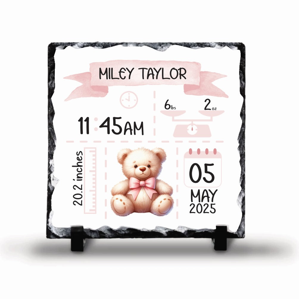 Baby Arrival Teddy Rock Slate