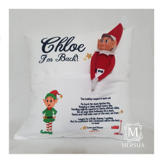 Naughty Elf Arrival Personalised Pocket Pillow