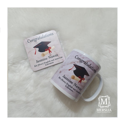 Graduation Hat Marble Effect Mug & Coaster