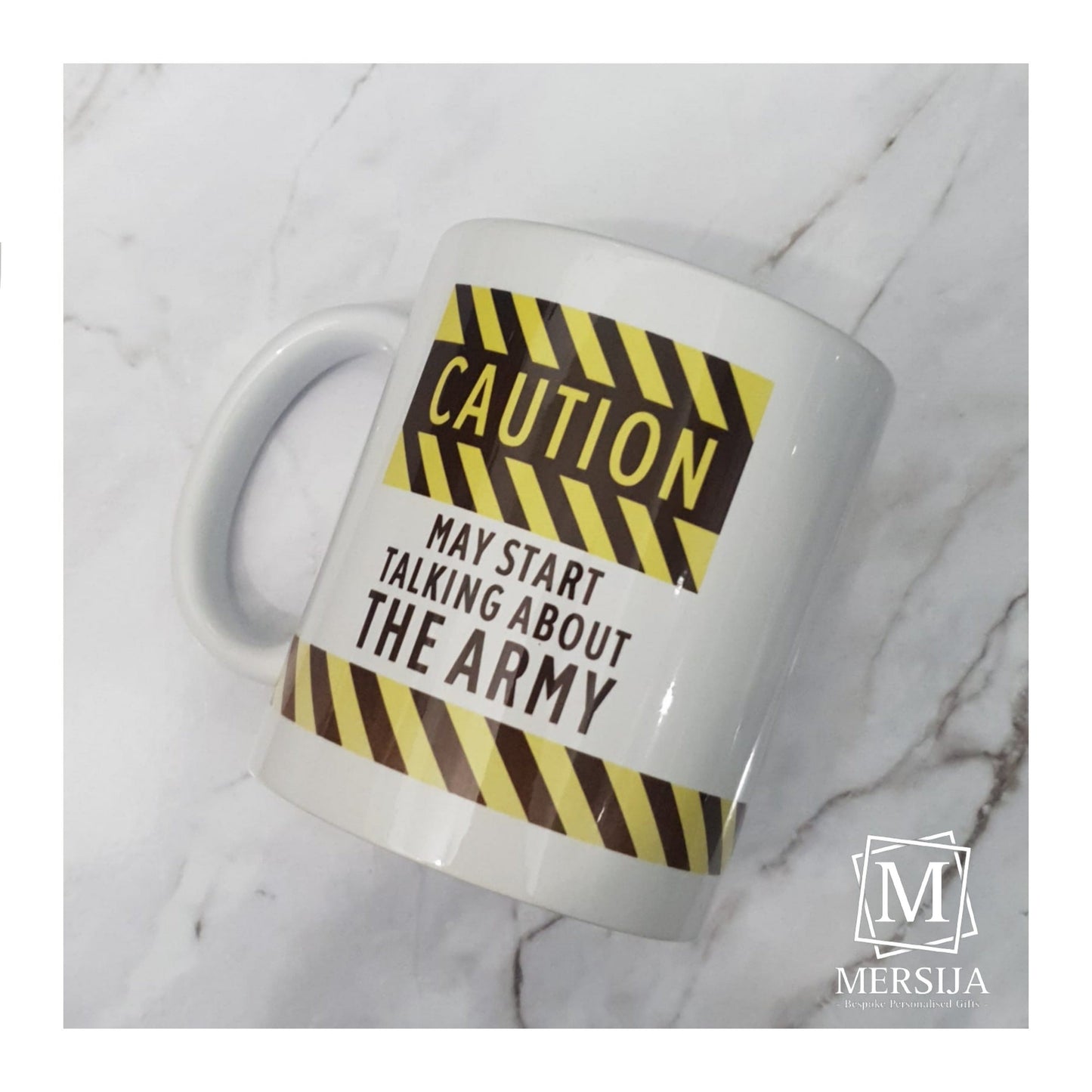 Caution "May Start Talking About" Novelty Mug