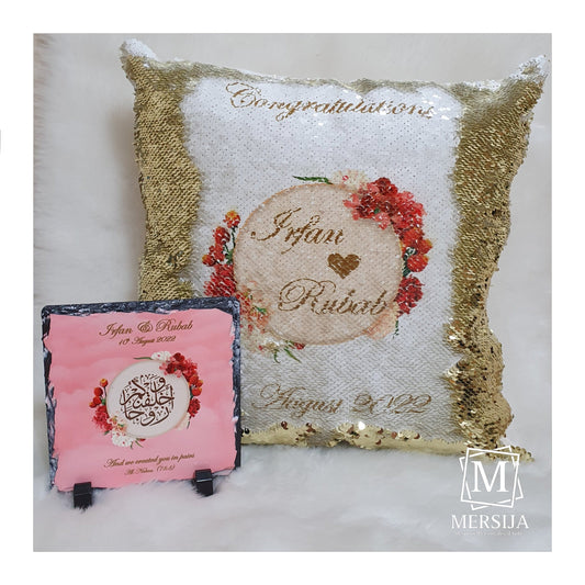 Wedding/Anniversary Rock Slate & Sequin Pillow