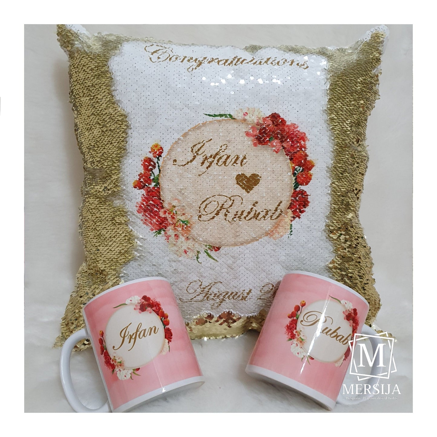 Wedding/Anniversary Mugs & Sequin Pillow