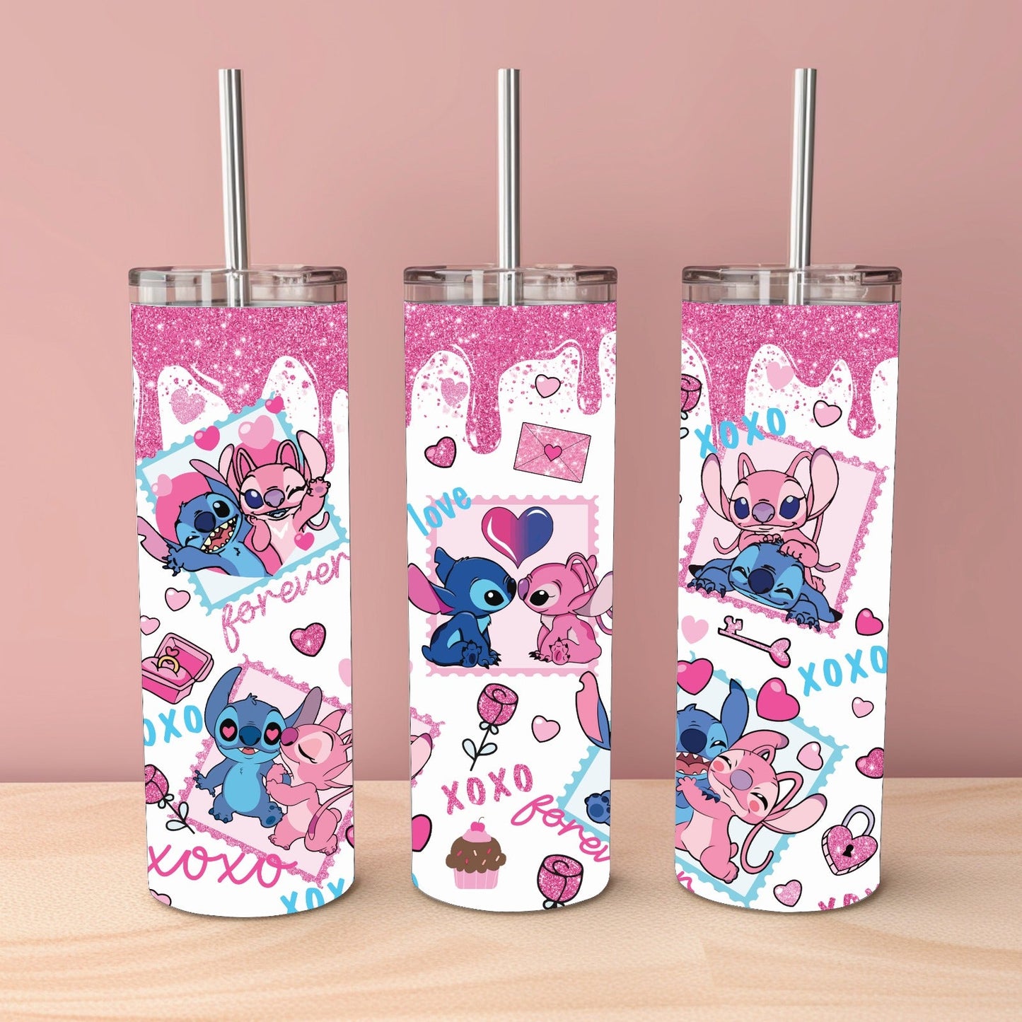 Stitch & Angel Love Valentines Tumbler