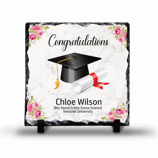 Pink Floral Graduate Hat Personalised Rock Slates