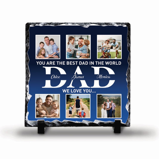 Father's Day Blue 'You are the best' Personalised Photo Rock Slate