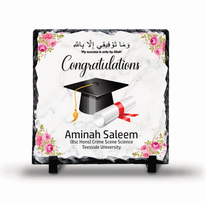 Pink Floral Graduate Hat Personalised Rock Slates