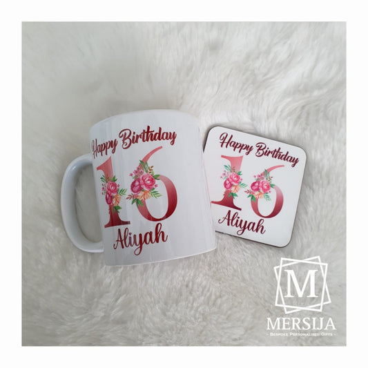 Floral Rose Gold Birthday Mug