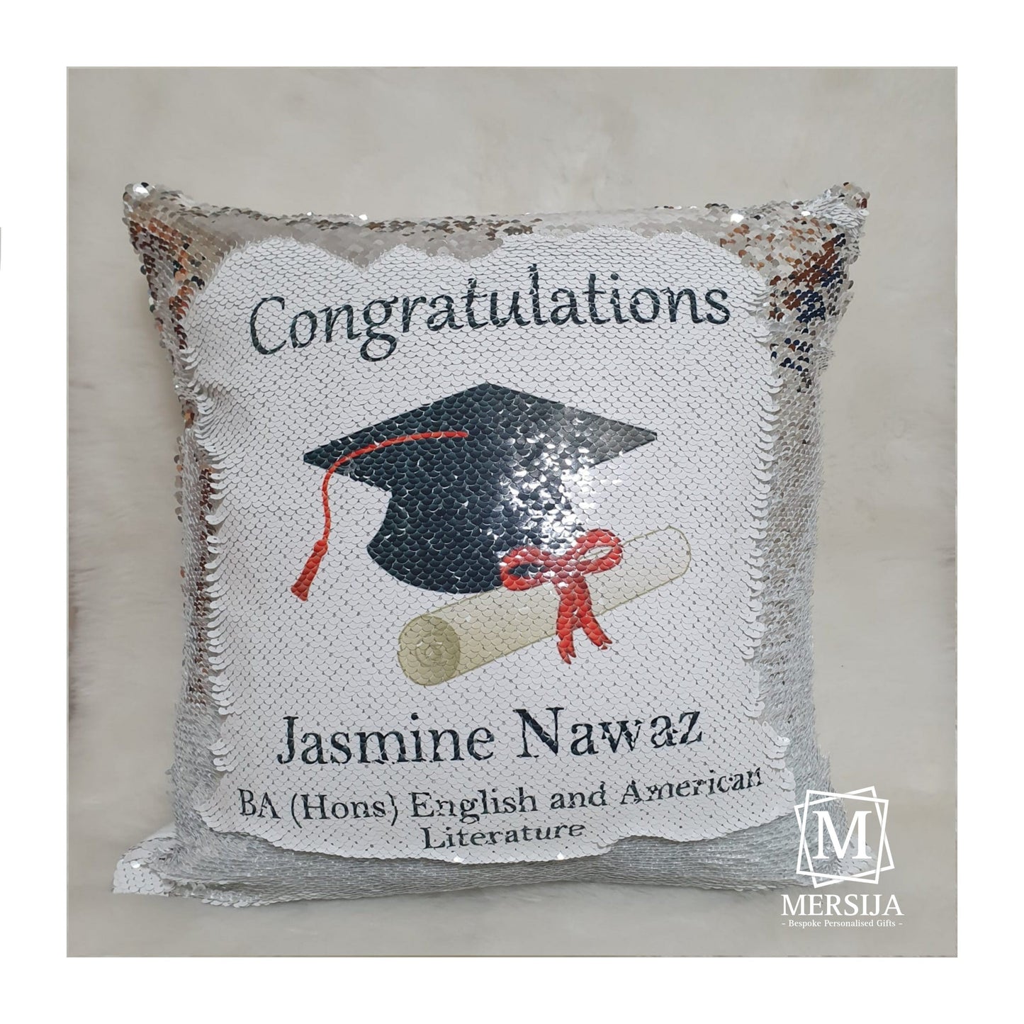 Graduation Hat Personalised Sequin Pillows