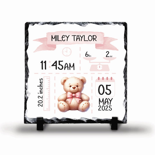 Baby Arrival Teddy Rock Slate