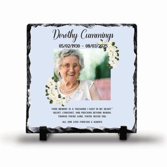 Blue Floral Memorial Rock Slate